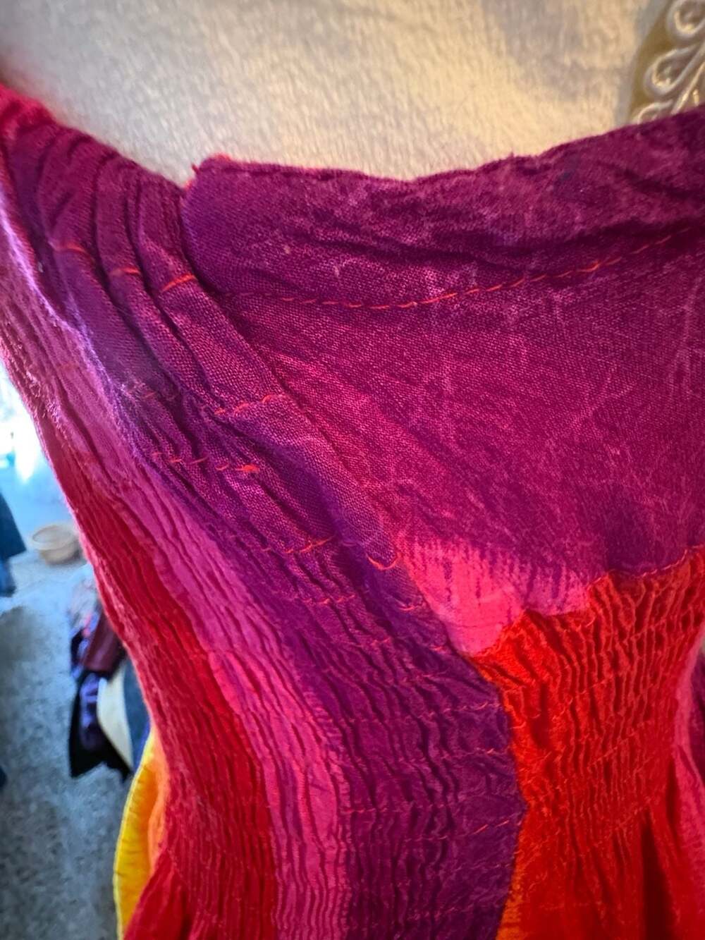 Romchard Rainbow Striped Crinkle Fabric V-Neck Sundress - Picture 5 of 14